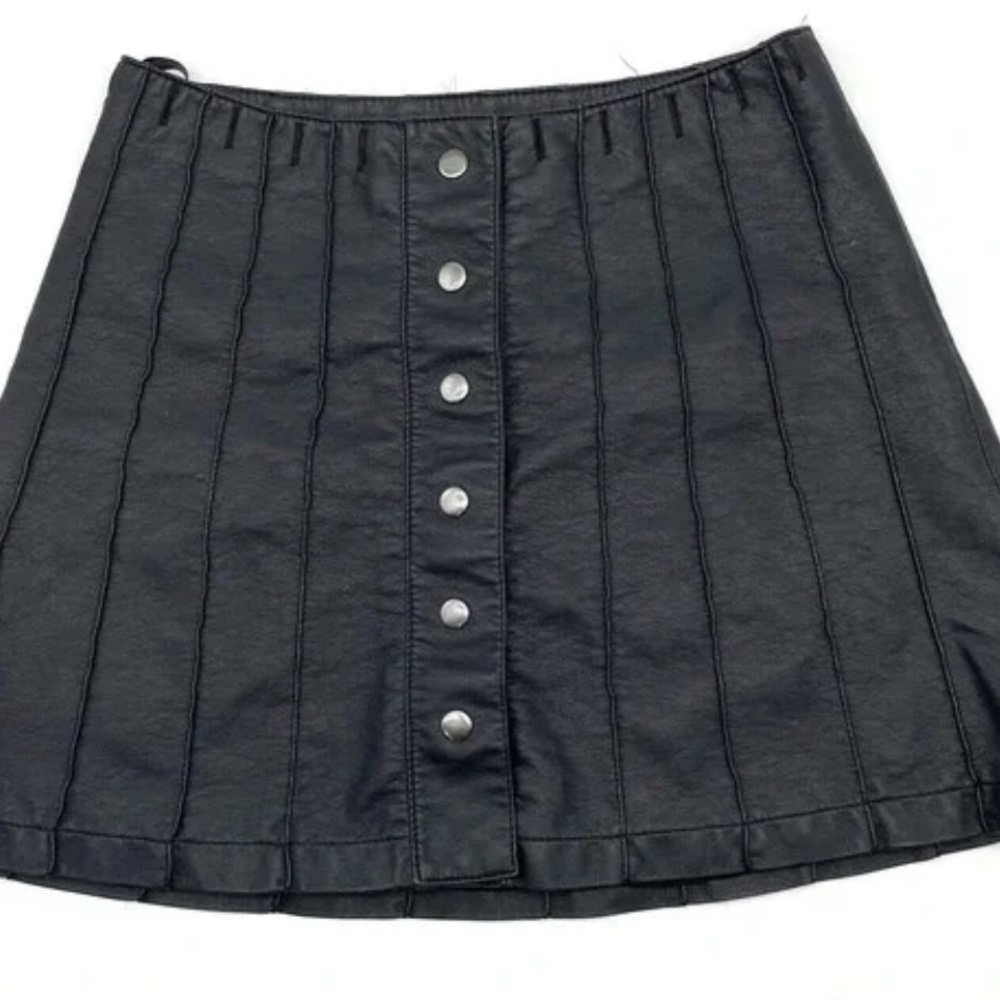 Free People Black Mini Skirt with Button Detail
